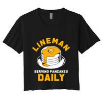 Football Lineman Serving Pancakes Daily Women's Crop Top Tee