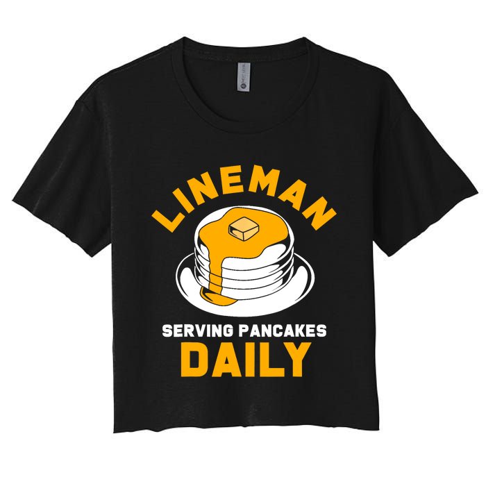 Football Lineman Serving Pancakes Daily Women's Crop Top Tee