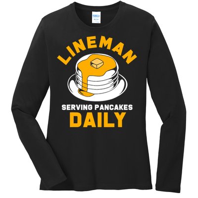 Football Lineman Serving Pancakes Daily Ladies Long Sleeve Shirt