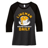 Football Lineman Serving Pancakes Daily Women's Tri-Blend 3/4-Sleeve Raglan Shirt