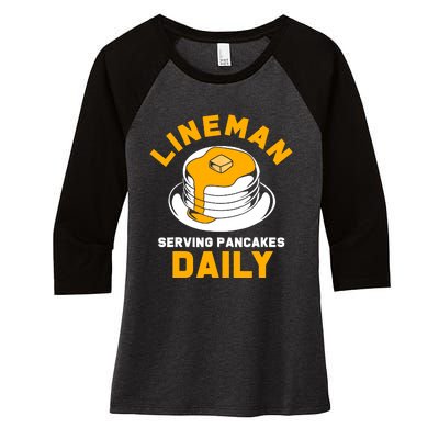 Football Lineman Serving Pancakes Daily Women's Tri-Blend 3/4-Sleeve Raglan Shirt