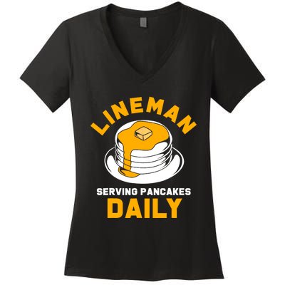 Football Lineman Serving Pancakes Daily Women's V-Neck T-Shirt