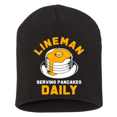 Football Lineman Serving Pancakes Daily Short Acrylic Beanie