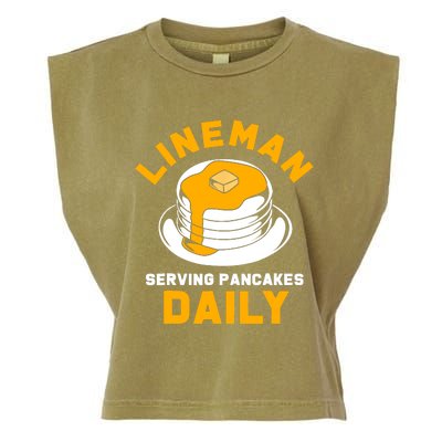 Football Lineman Serving Pancakes Daily Garment-Dyed Women's Muscle Tee