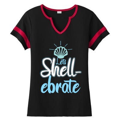 Funny Let's Shellebrate Celebrate Pun Ocean Lovers Ladies Halftime Notch Neck Tee