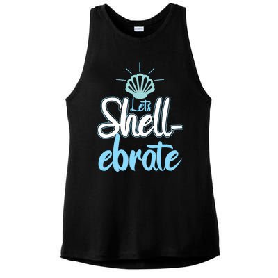 Funny Let's Shellebrate Celebrate Pun Ocean Lovers Ladies PosiCharge Tri-Blend Wicking Tank