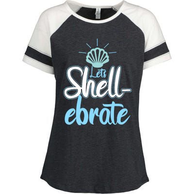 Funny Let's Shellebrate Celebrate Pun Ocean Lovers Enza Ladies Jersey Colorblock Tee