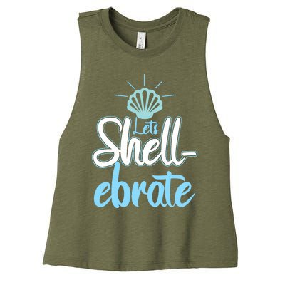 Funny Let's Shellebrate Celebrate Pun Ocean Lovers Women's Racerback Cropped Tank