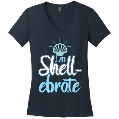 Funny Let's Shellebrate Celebrate Pun Ocean Lovers Women's V-Neck T-Shirt