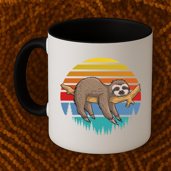 Funny Lazy Sloth Retro Sunset 1 Mug