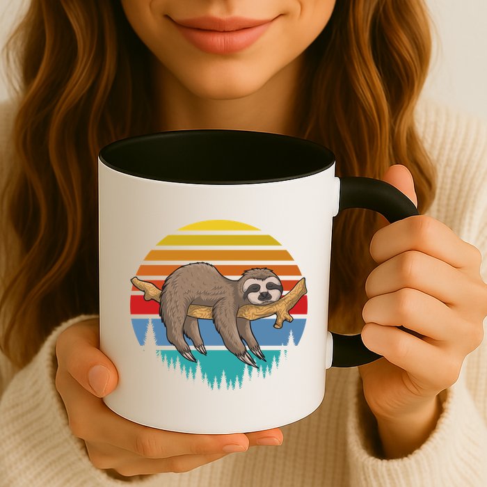 Funny Lazy Sloth Retro Sunset 1 Mug