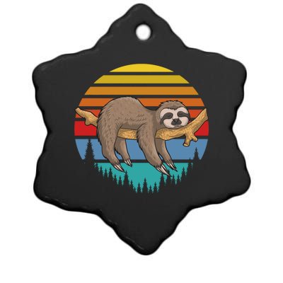 Funny Lazy Sloth Retro Sunset 1 Ceramic Star Ornament