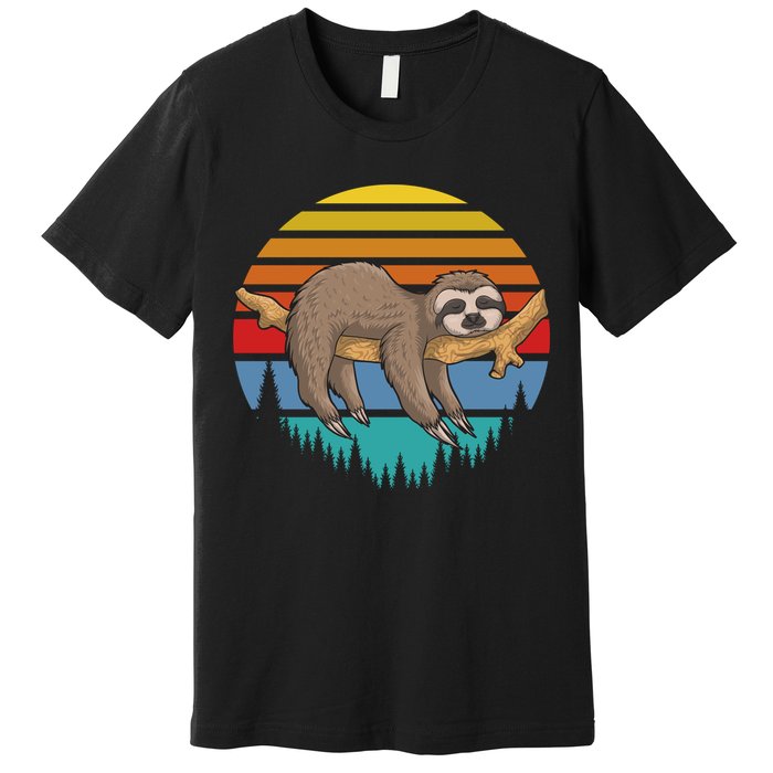 Funny Lazy Sloth Retro Sunset 1 Premium T-Shirt