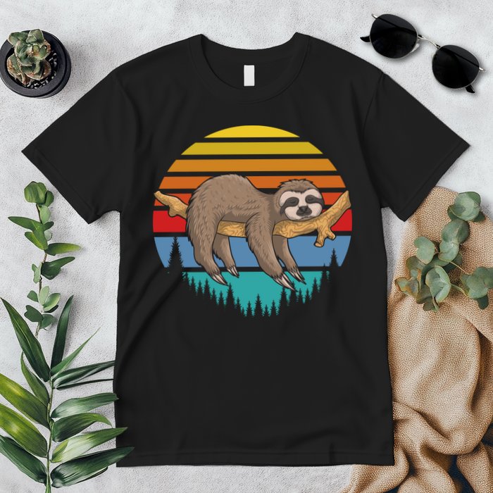 Funny Lazy Sloth Retro Sunset 1 Premium T-Shirt