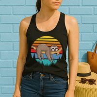 Funny Lazy Sloth Retro Sunset 1 Womens Tank Top