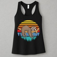 Funny Lazy Sloth Retro Sunset 1 Womens Tank Top