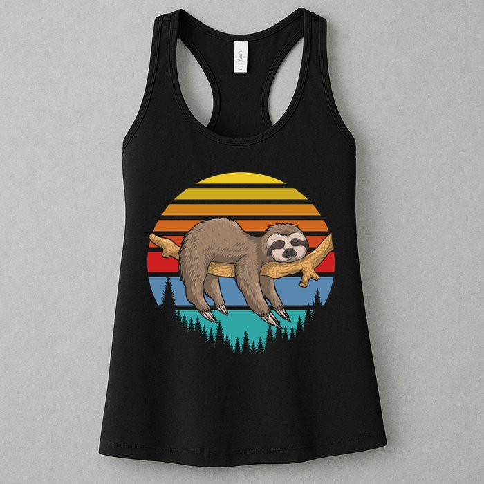 Funny Lazy Sloth Retro Sunset 1 Womens Tank Top