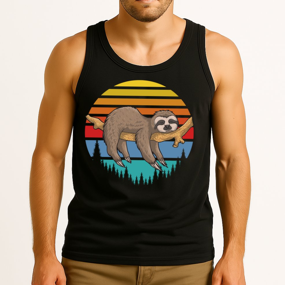 Funny Lazy Sloth Retro Sunset 1 Tank Top