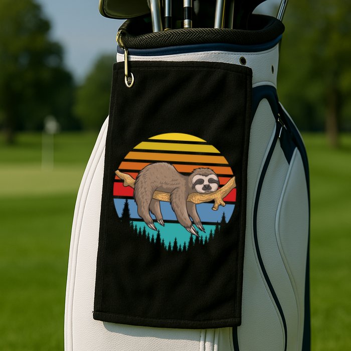 Funny Lazy Sloth Retro Sunset 1 Golf Towel