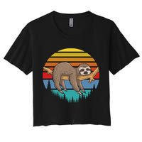 Funny Lazy Sloth Retro Sunset 1 Crop Top