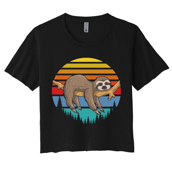 Funny Lazy Sloth Retro Sunset 1 Crop Top