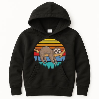 Funny Lazy Sloth Retro Sunset 1 Kids Hoodie