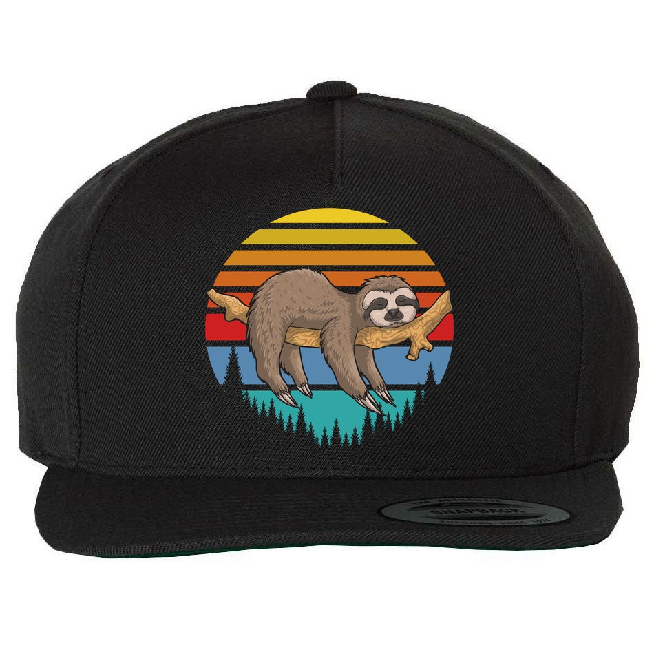 Funny Lazy Sloth Retro Sunset 1 Wool Snapback Cap