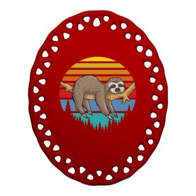 Funny Lazy Sloth Retro Sunset 1 Ceramic Oval Ornament