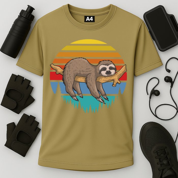 Funny Lazy Sloth Retro Sunset 1 Performance Shirt