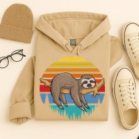 Funny Lazy Sloth Retro Sunset 1 Hoodie