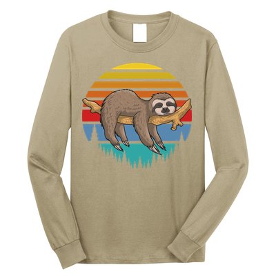 Funny Lazy Sloth Retro Sunset 1 Long Sleeve Shirt