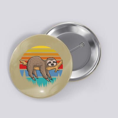 Funny Lazy Sloth Retro Sunset 1 Button