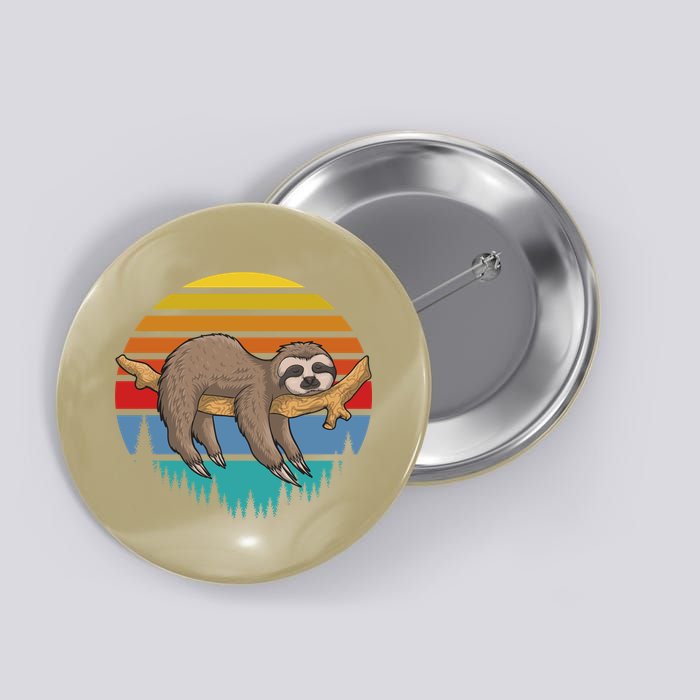 Funny Lazy Sloth Retro Sunset 1 Button
