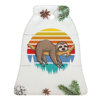 Funny Lazy Sloth Retro Sunset 1 Ceramic Bell Ornament