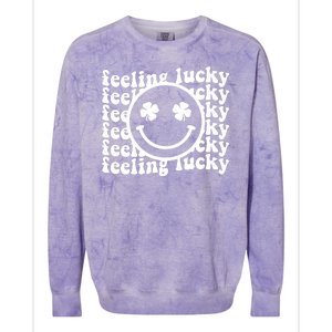 Feeling Lucky Smiley Irish Clover Colorblast Crewneck Sweatshirt