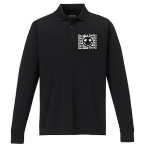 Feeling Lucky Smiley Irish Clover Performance Long Sleeve Polo