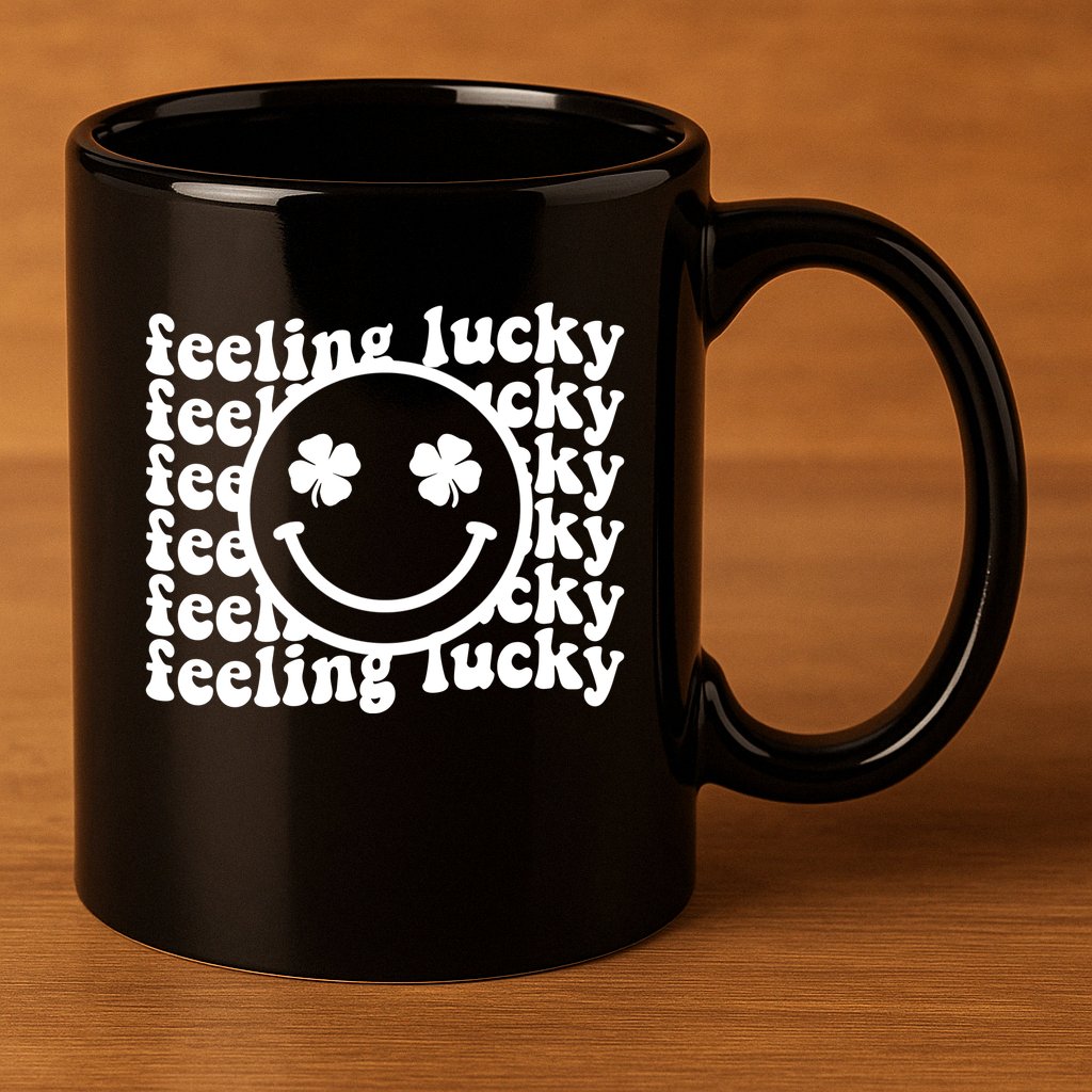 Feeling Lucky Smiley Irish Clover 11oz C Handle Ceramic Mug