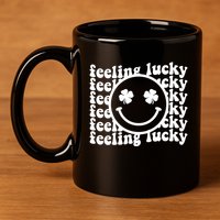 Feeling Lucky Smiley Irish Clover 11oz C Handle Ceramic Mug