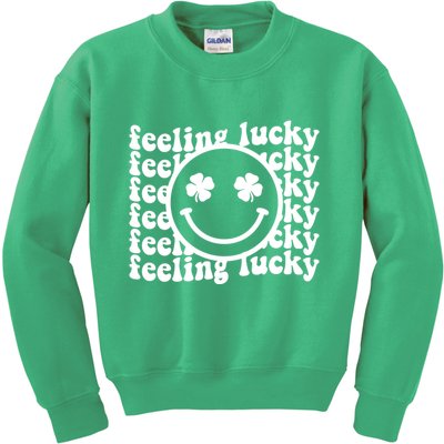 Feeling Lucky Smiley Irish Clover Kids Sweatshirt