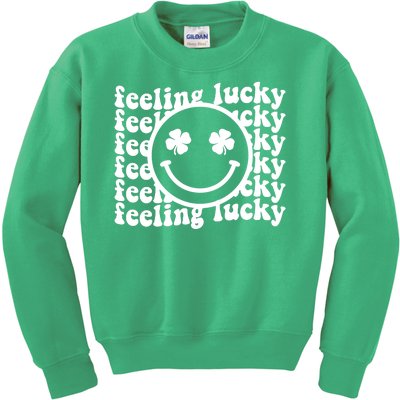 Feeling Lucky Smiley Irish Clover Kids Sweatshirt