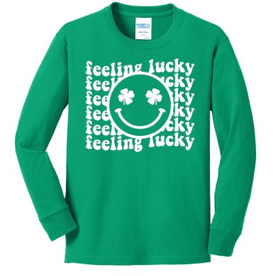 Feeling Lucky Smiley Irish Clover Kids Long Sleeve Shirt