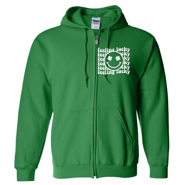 Feeling Lucky Smiley Irish Clover Full Zip Hoodie