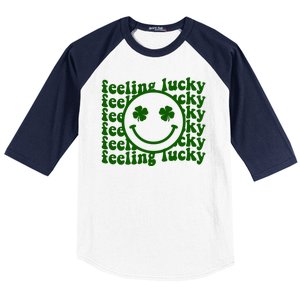 Feeling Lucky Smiley Irish Clover Baseball Sleeve Shirt