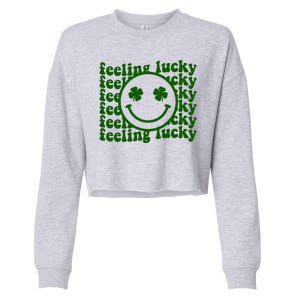 Feeling Lucky Smiley Irish Clover Cropped Pullover Crew