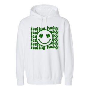 Feeling Lucky Smiley Irish Clover Garment-Dyed Fleece Hoodie