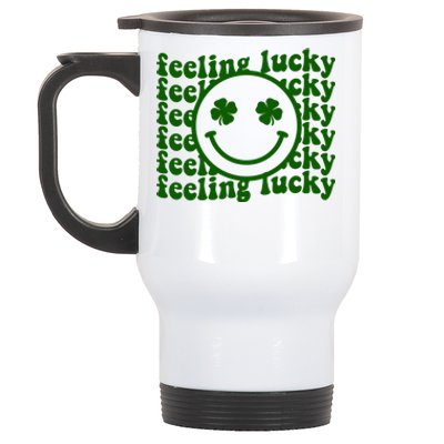 Feeling Lucky Smiley Irish Clover Stainless Steel Travel Mug