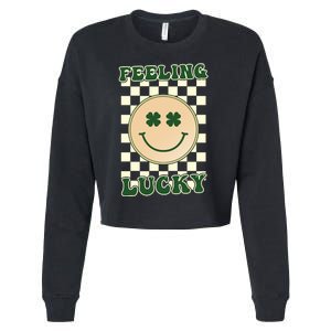 Feeling Lucky St Patricks Day Smiley Cropped Pullover Crew