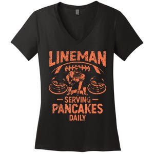 Football Lineman Serving Pancakes Daily Women's V-Neck T-Shirt