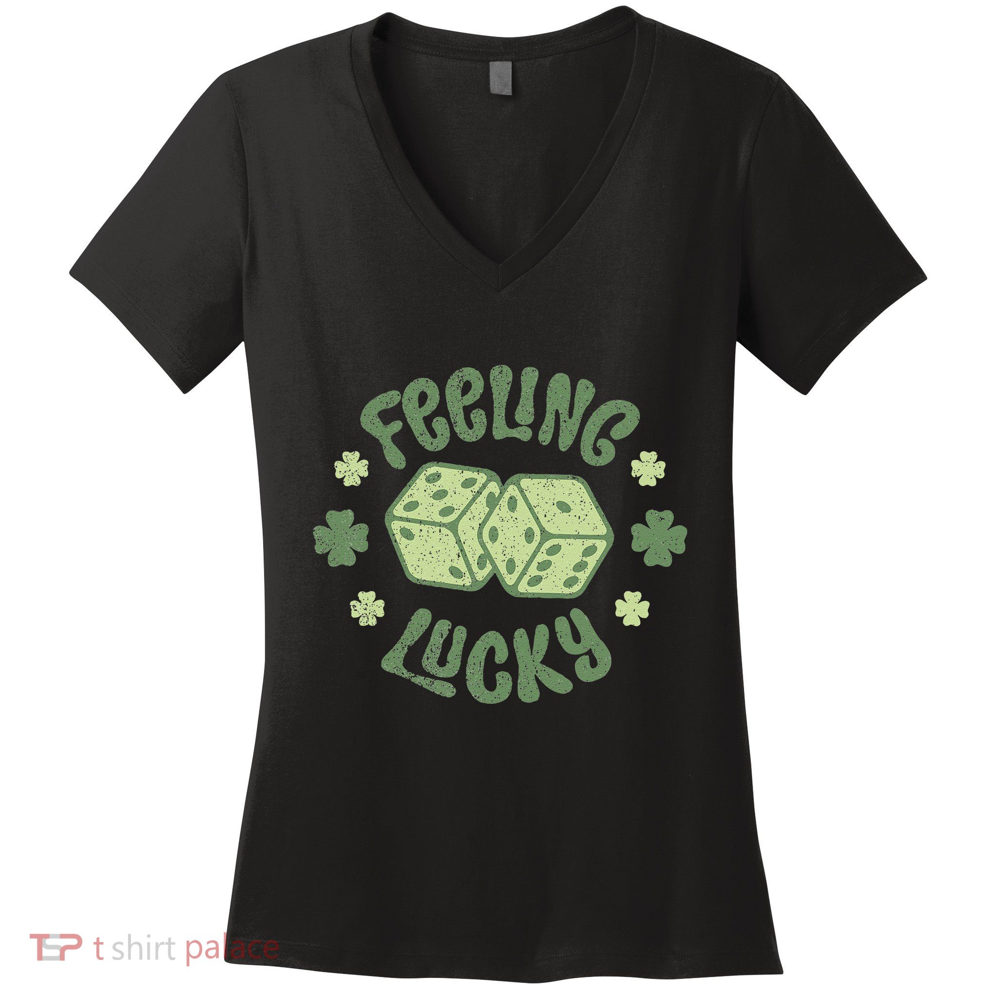 Feeling Lucky St Patricks Day Dice Distressed Women's V-Neck T-Shirt