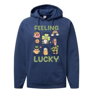 Feeling Lucky St PatrickS Day Lover Funny Drinking Team Performance Fleece Hoodie